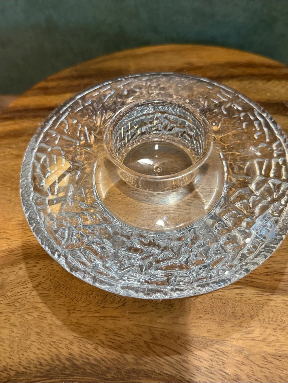 Orrefors Kostaboda Clear Textured Glass Candle Holder